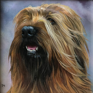 Malerei mit dem Titel "Miniature "Briard D…" von Tatjana Cechun, Original-Kunstwerk, Öl