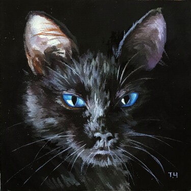 Painting titled "Miniature "Black ca…" by Tatjana Cechun, Original Artwork, Oil