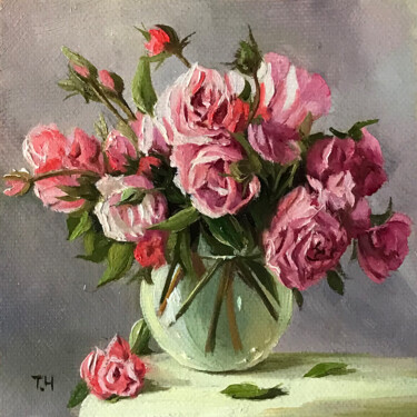 Malerei mit dem Titel "Miniature “Roses"" von Tatjana Cechun, Original-Kunstwerk, Öl