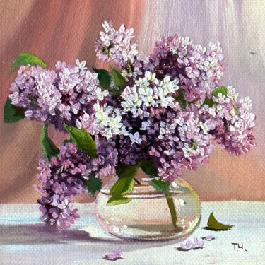 Malerei mit dem Titel "Miniature “Lilac"" von Tatjana Cechun, Original-Kunstwerk, Öl