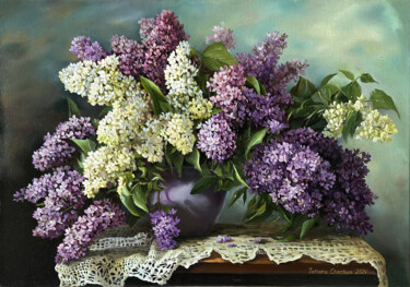 Painting titled "Lilac" by Tatjana Cechun, Original Artwork, Oil