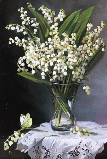 Ζωγραφική με τίτλο "Lilies of the valley" από Tatjana Cechun, Αυθεντικά έργα τέχνης, Λάδι
