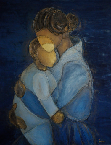 Картина под названием "Mother and Child" - Tatjana Dan'Shina, Подлинное произведение искусства, Масло