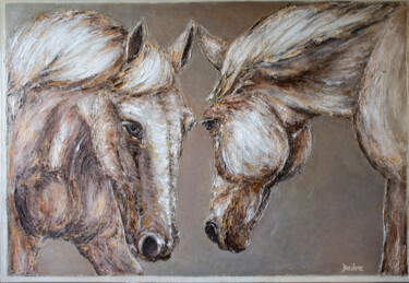 Painting titled "Horses" by Tatjana Dan'Shina, Original Artwork, Oil Mounted on Wood Stretcher frame