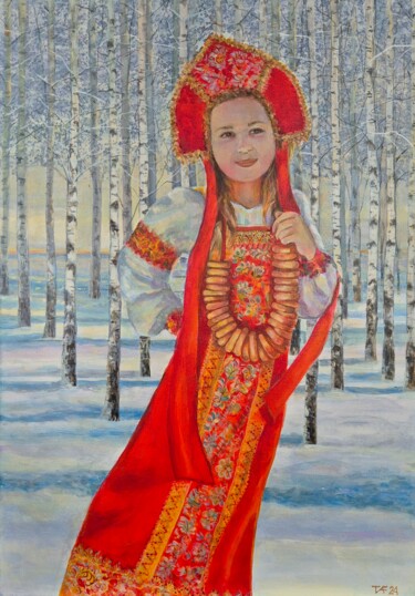 Painting titled ""Маша" *Mascha*" by Tatjana Fischer, Original Artwork, Acrylic Mounted on Wood Stretcher frame