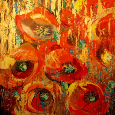 Картина под названием "Poppies" - Tatjana Gurbo, Подлинное произведение искусства, Масло
