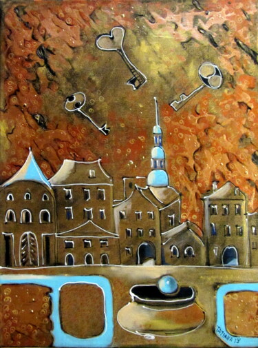 Painting titled "Dream in the city1" by Tatjana Gurbo, Original Artwork, Oil