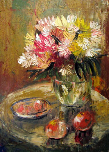 Schilderij getiteld "Asters" door Tatjana Gurbo, Origineel Kunstwerk, Olie