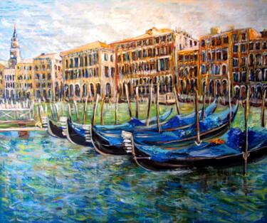 Painting titled "Venice, gondolas" by Tatjana Gurbo, Original Artwork, Oil