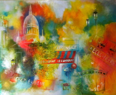 Schilderij getiteld "Montmartre" door Tatjana Gurbo, Origineel Kunstwerk, Olie
