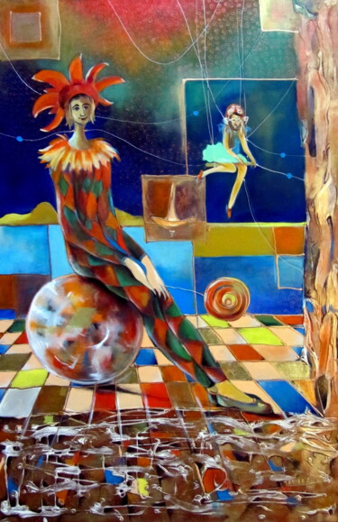 Painting titled "Happy Harlequin" by Tatjana Gurbo, Original Artwork, Oil