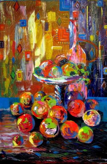 Painting titled "Fruits on the window" by Tatjana Gurbo, Original Artwork, Oil