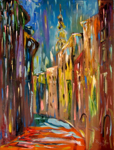 Картина под названием "Summer rain in Riga" - Tatjana Gurbo, Подлинное произведение искусства, Масло