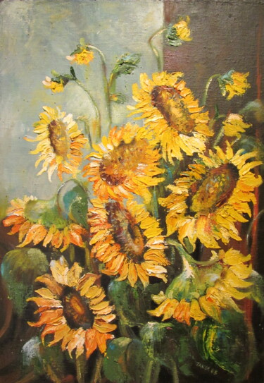 Peinture intitulée "Sunflowers" par Tatjana Gurbo, Œuvre d'art originale, Huile