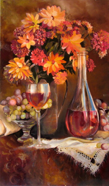 Painting titled "Red wine" by Tatjana Gurbo, Original Artwork, Oil
