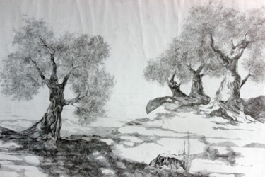 Zeichnungen mit dem Titel "Olivenbaum Landscha…" von Tatjana M. Pankau, Original-Kunstwerk, Silberstift