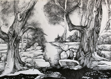 Rysunek zatytułowany „Wald 2” autorstwa Tatjana M. Pankau, Oryginalna praca, Atrament