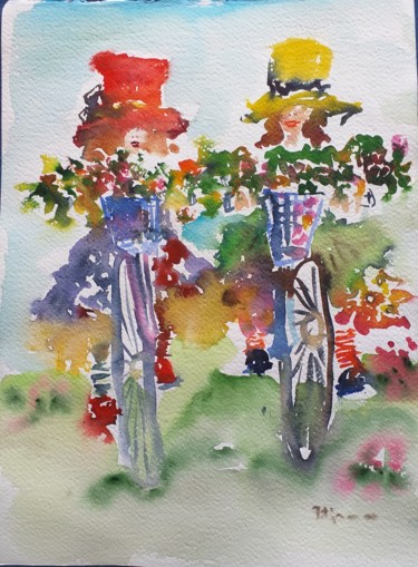 Malarstwo zatytułowany „On the bicycle” autorstwa Tatjana Karabasevic, Oryginalna praca, Akwarela