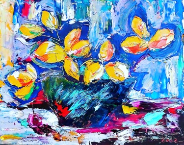 Painting titled "Yellow flowers" by Tatjana Karabasevic, Original Artwork, Oil
