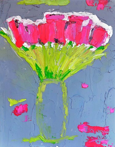 Painting titled "Tulips from Serbia" by Tatjana Karabasevic, Original Artwork, Oil