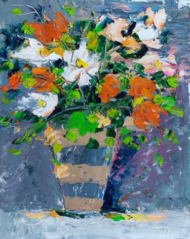 Pittura intitolato "Orange flowers" da Tatjana Karabasevic, Opera d'arte originale, Olio