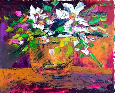 Painting titled "Pink and white" by Tatjana Karabasevic, Original Artwork, Oil