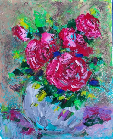 Pittura intitolato "Red red red rose" da Tatjana Karabasevic, Opera d'arte originale, Olio