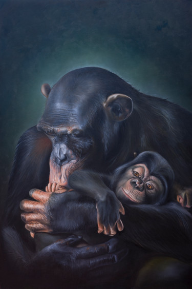 Painting titled "Simios" by Eduardo Martínez Mejía, Original Artwork, Oil