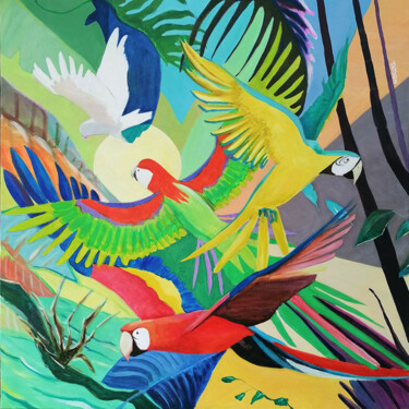 Peinture intitulée "Parrots" par Tatoon, Œuvre d'art originale, Acrylique