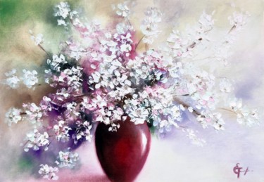 Painting titled "Cherry blossom(fing…" by Tatsiana Yelistratava, Original Artwork, Oil