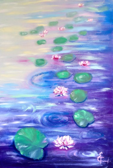 Painting titled "Water lily, awakeni…" by Tatsiana Yelistratava, Original Artwork, Oil
