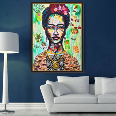 Painting titled "Frida Kahlo pop art…" by Tatsiana Yelistratava, Original Artwork, Collages