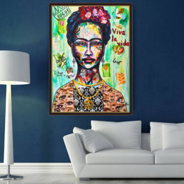 Pittura intitolato "Frida Kahlo pop art…" da Tatsiana Yelistratava, Opera d'arte originale, Collages