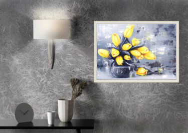 Schilderij getiteld "Yellow tulips sprin…" door Tatsiana Yelistratava, Origineel Kunstwerk, Olie