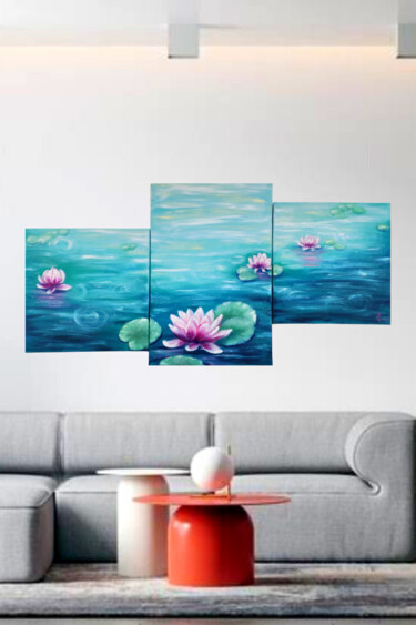 Painting titled "Water lily,reflecti…" by Tatsiana Yelistratava, Original Artwork, Oil