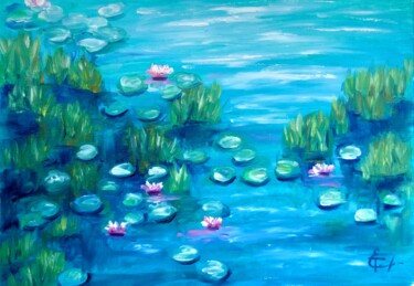 Schilderij getiteld "Water lily pond wit…" door Tatsiana Yelistratava, Origineel Kunstwerk, Olie