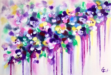 Картина под названием "Pansy flowers oil p…" - Tatsiana Yelistratava, Подлинное произведение искусства, Масло