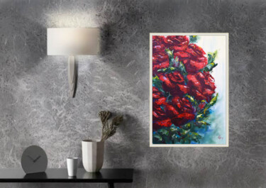 Schilderij getiteld "Red roses oil paint…" door Tatsiana Yelistratava, Origineel Kunstwerk, Olie