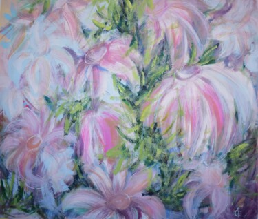 Картина под названием "Tropical flowers la…" - Tatsiana Yelistratava, Подлинное произведение искусства, Акрил