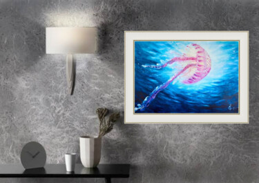 Painting titled "Jelly fish, red sea…" by Tatsiana Yelistratava, Original Artwork, Oil