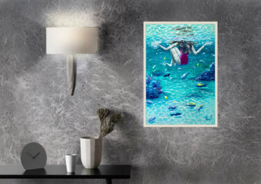 Картина под названием "Girl swimming uder…" - Tatsiana Yelistratava, Подлинное произведение искусства, Масло