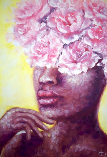 Painting titled "Peony flowers head…" by Tatsiana Yelistratava, Original Artwork, Oil