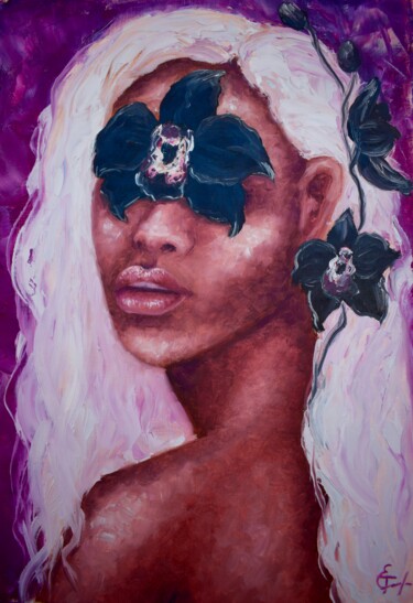 Painting titled "Frost blond african…" by Tatsiana Yelistratava, Original Artwork, Oil