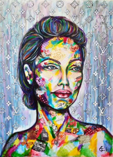 Painting titled "Angelina Jolie peri…" by Tatsiana Yelistratava, Original Artwork, Acrylic Mounted on Wood Stretcher frame