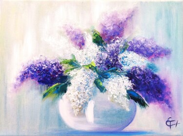 Painting titled "Periwrinkle lilac f…" by Tatsiana Yelistratava, Original Artwork, Oil Mounted on Wood Stretcher frame