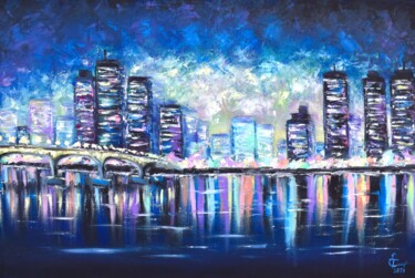Картина под названием "Cityscape, big city…" - Tatsiana Yelistratava, Подлинное произведение искусства, Масло Установлен на…