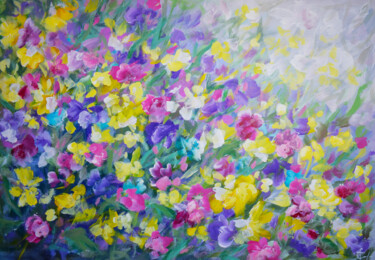 Painting titled "PANSY FLOWERS ACRYL…" by Tatsiana Yelistratava, Original Artwork, Acrylic
