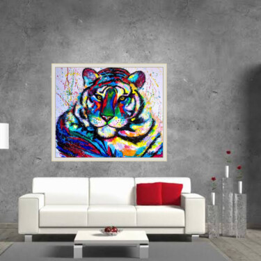 Painting titled "BRAVE HEART - tiger…" by Tatsiana Yelistratava, Original Artwork, Acrylic