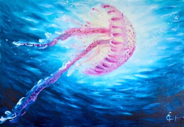 Schilderij getiteld "Jelly fish under wa…" door Tatsiana Yelistratava, Origineel Kunstwerk, Olie