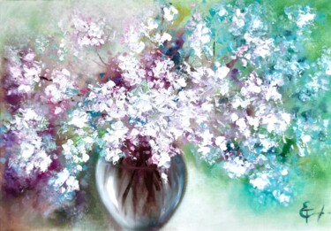 Картина под названием "Flowers oil paintin…" - Tatsiana Yelistratava, Подлинное произведение искусства, Масло